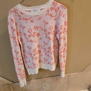 LOFT White and Pink Floral Sweater